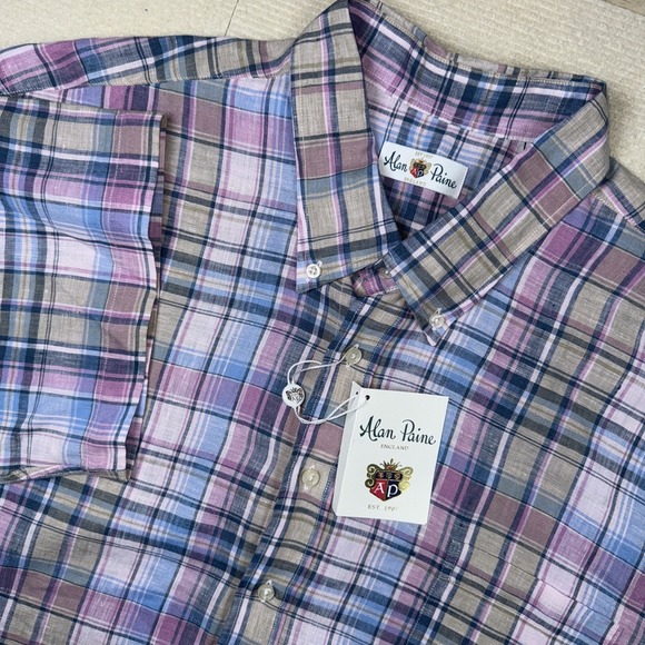 Alan Paine Other - Alan Paine Men's 2XL 100% Linen Short Sleeve Button Down Plaid Breathable Casual